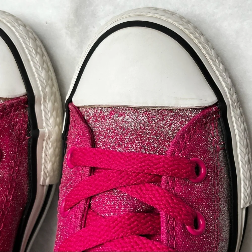 Converse All Star High Top Chuck Taylor Hot Pink Silver Glitter Sneakers‎ Junior